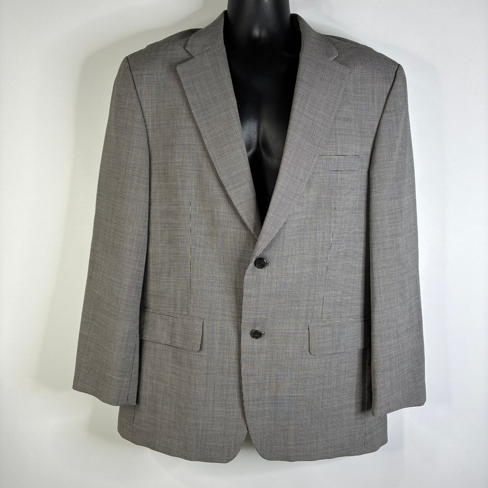 Haggar Black Label Mens 42R Blazer Jacket Sport Coat Checkered Black Wool‎ Blend